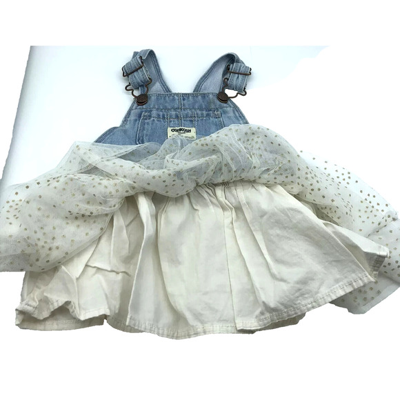 Oshkosh Denim Bib Overalls Dress 12-18 Months Toddler Tulle glitter dots girl - Picture 5 of 7